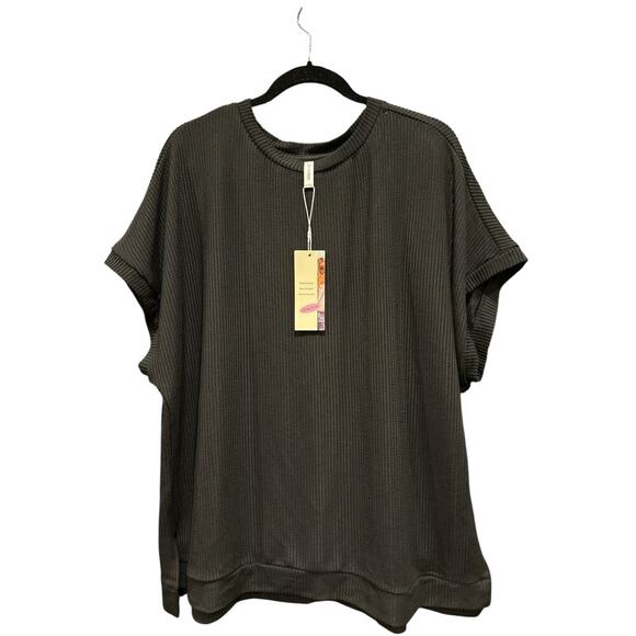 Dokotoo Women's Short Sleeve Crewneck Ribbed Knit Pullover T-Shirt Size XL Black - Picture 1 of 8